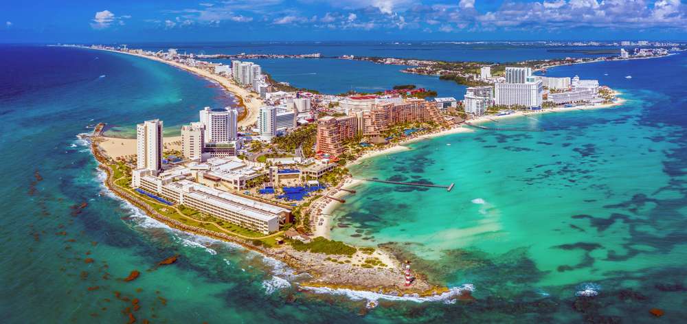 Vista da aérea em Cancún, México.